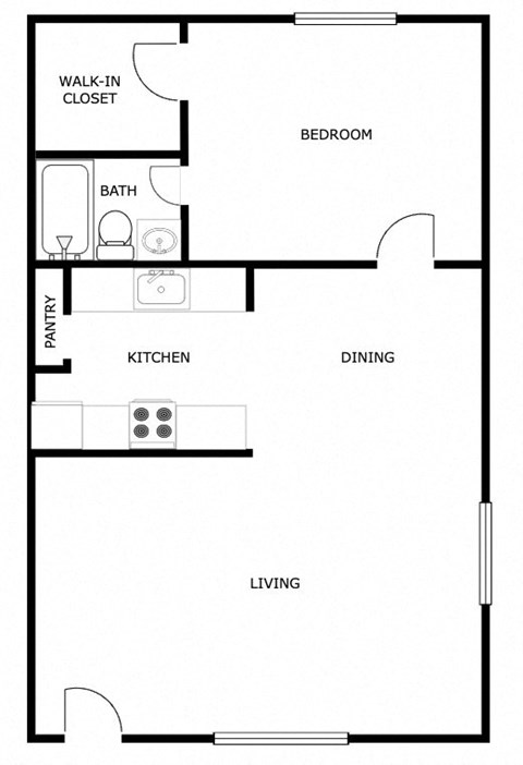 Floor plan for 1 bed, 1 bath, 550 sqft